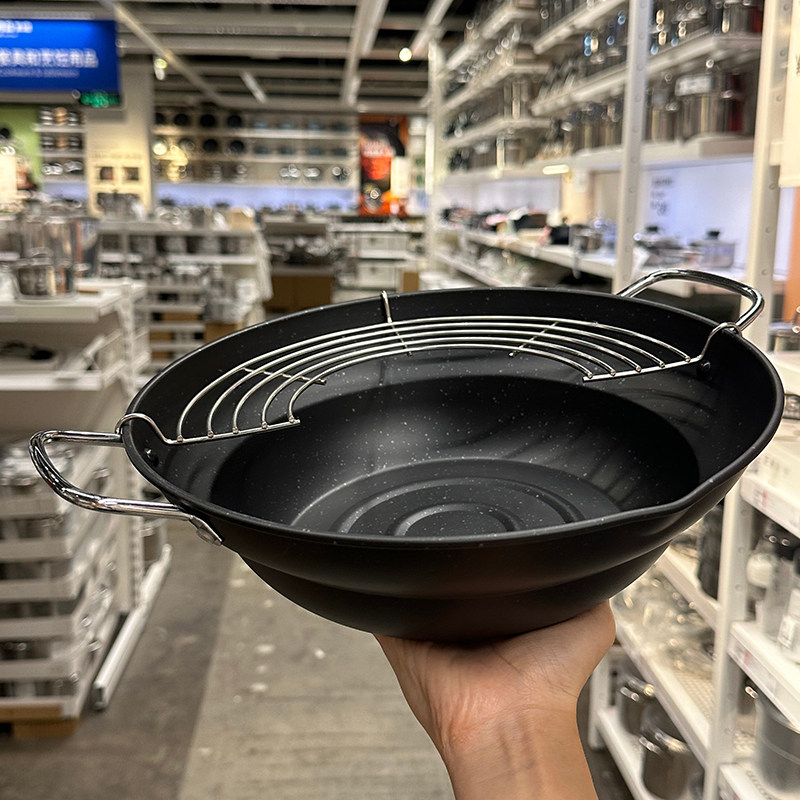 大号不粘平底油炸锅双耳炸锅电磁炉燃气专用商用家用炸薯条小吃盘