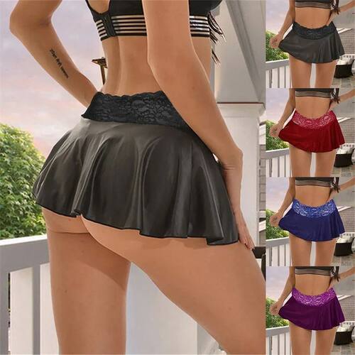 Solid color lace patchwork mini skirt 女式纯色蕾丝拼接超短裙