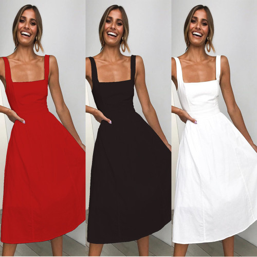 吊带性感露背连衣裙Summer Sling Button Long Dress women