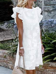 Party Knee-length Elegant Lace Crochet Dress休闲开衩宽松裙子
