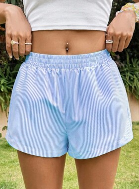 条纹休闲宽松口袋短裤女Striped casual loosepocketshortswomen
