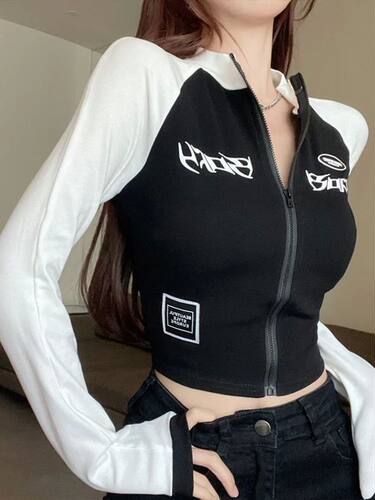 Zipper Spicy Girl Short Cardigan Top  拉链辣妹短款开衫上衣女