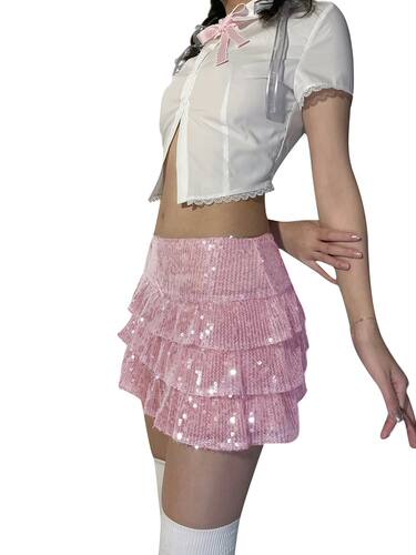 Low waisted shiny mesh bow cake skirt 低腰网纱蝴蝶结蛋糕裙女