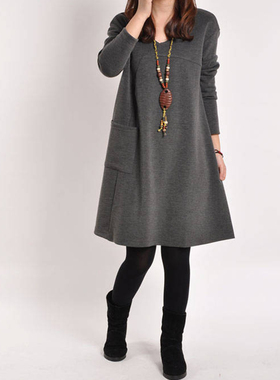 Casual Solid Color V-Neck Loose Dress  休闲纯色V领宽松连衣裙