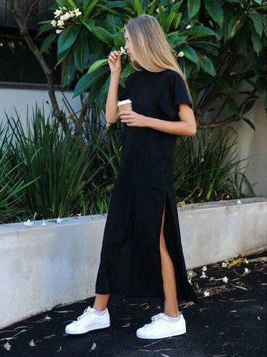 Elegant Vintage Casual Cotton Black Long Dresses Sundres长裙