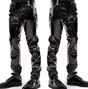 gloss patent leather Pencil high men trousers Pants