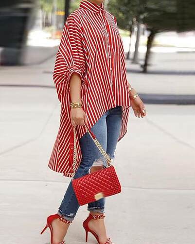 Top 2022 Spring New Ladies Loose Striped Tuxedo ShirtDress