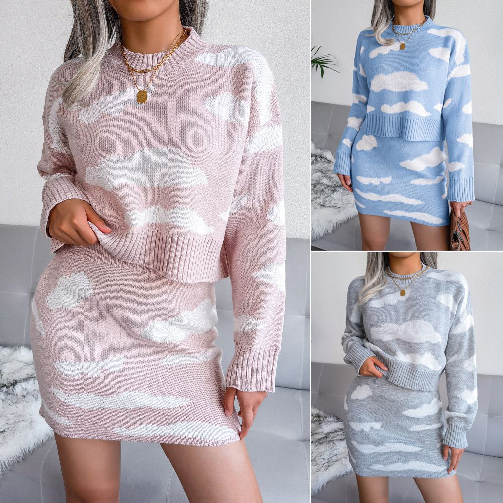 Fashion Sweater Women 2pcs set Knitted Skirts Jumper毛衣套装