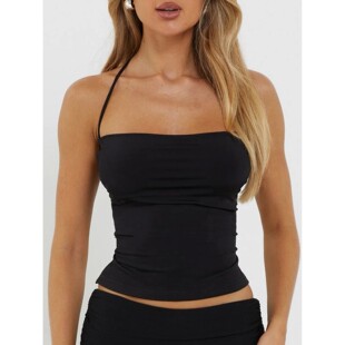 color camisole neck backless vest tie 纯色挂脖系带吊带Solid