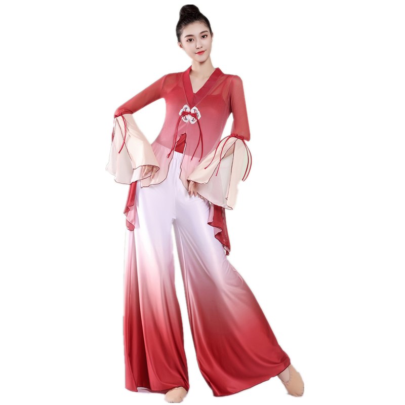 古典舞女飘逸身韵纱衣练功服色渐变中国风瑜伽形体民族表演出套装