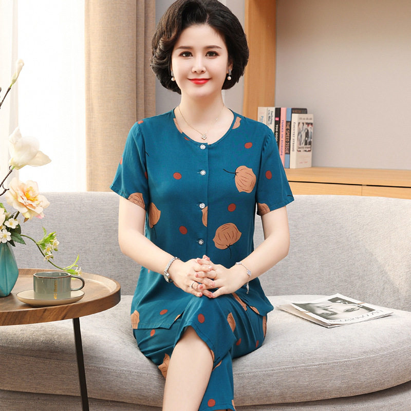 中老年人短袖套装奶奶两件套夏装奶奶妈妈装开衫对襟薄款夏天衣服