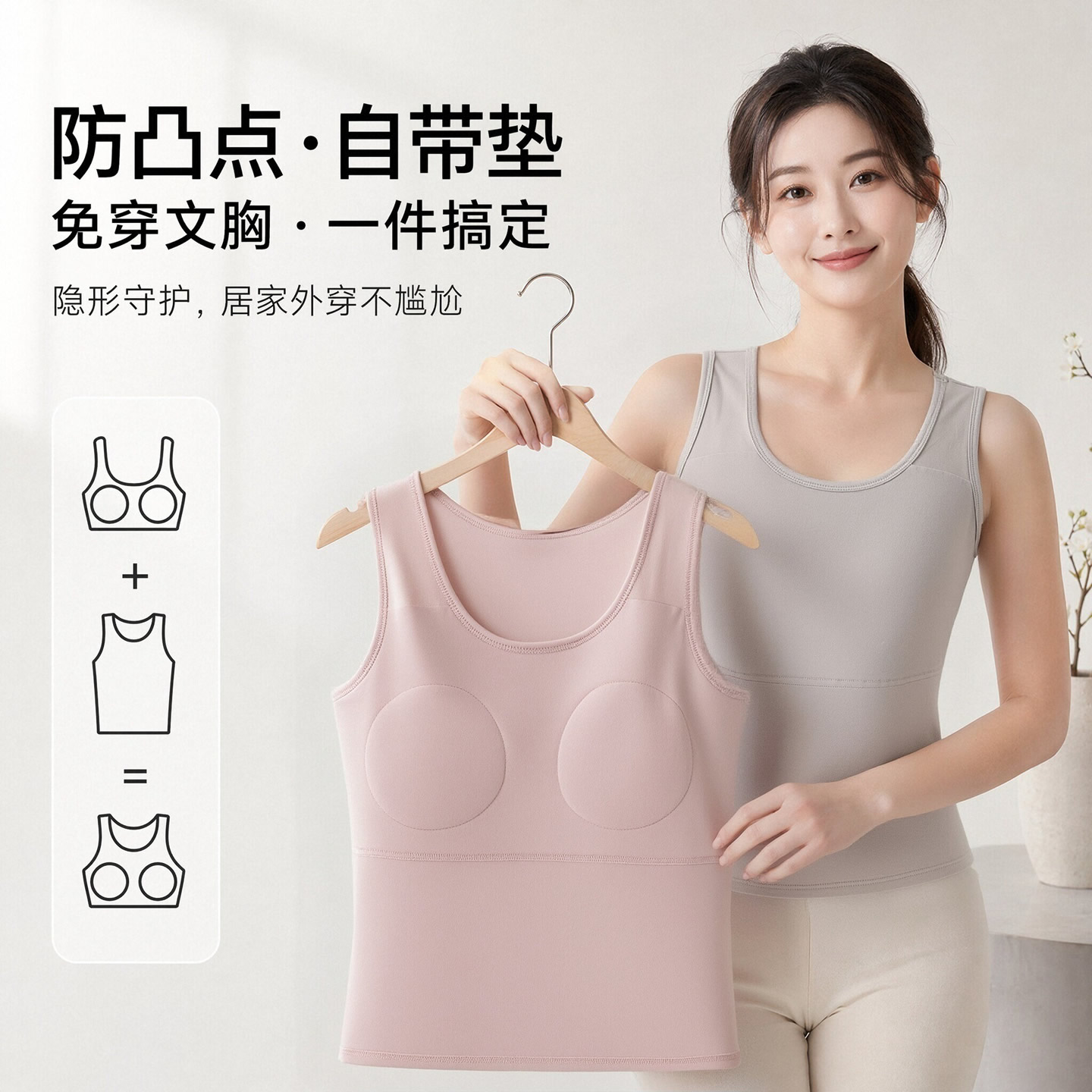 100%棉妈妈背心带胸垫防凸点汗衫