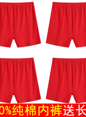 男式本命年大红色内裤头平角中老年人纯棉100%全棉爸爸爷爷短裤衩