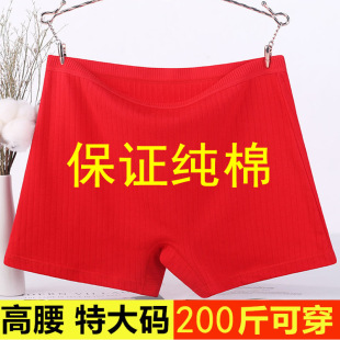 胖妹妹mm内裤纯棉大红色本命年高腰200斤女士平角四角加大码底裤