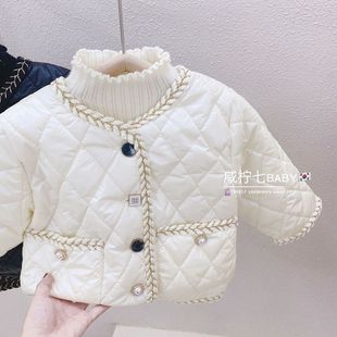女宝宝短款棉服女童小香风秋冬2025新款儿童洋气棉袄轻薄羽绒棉衣