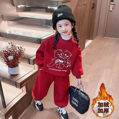 女童套装秋冬装2025新款加绒加厚女宝宝冬季运动儿童卫衣两件套潮