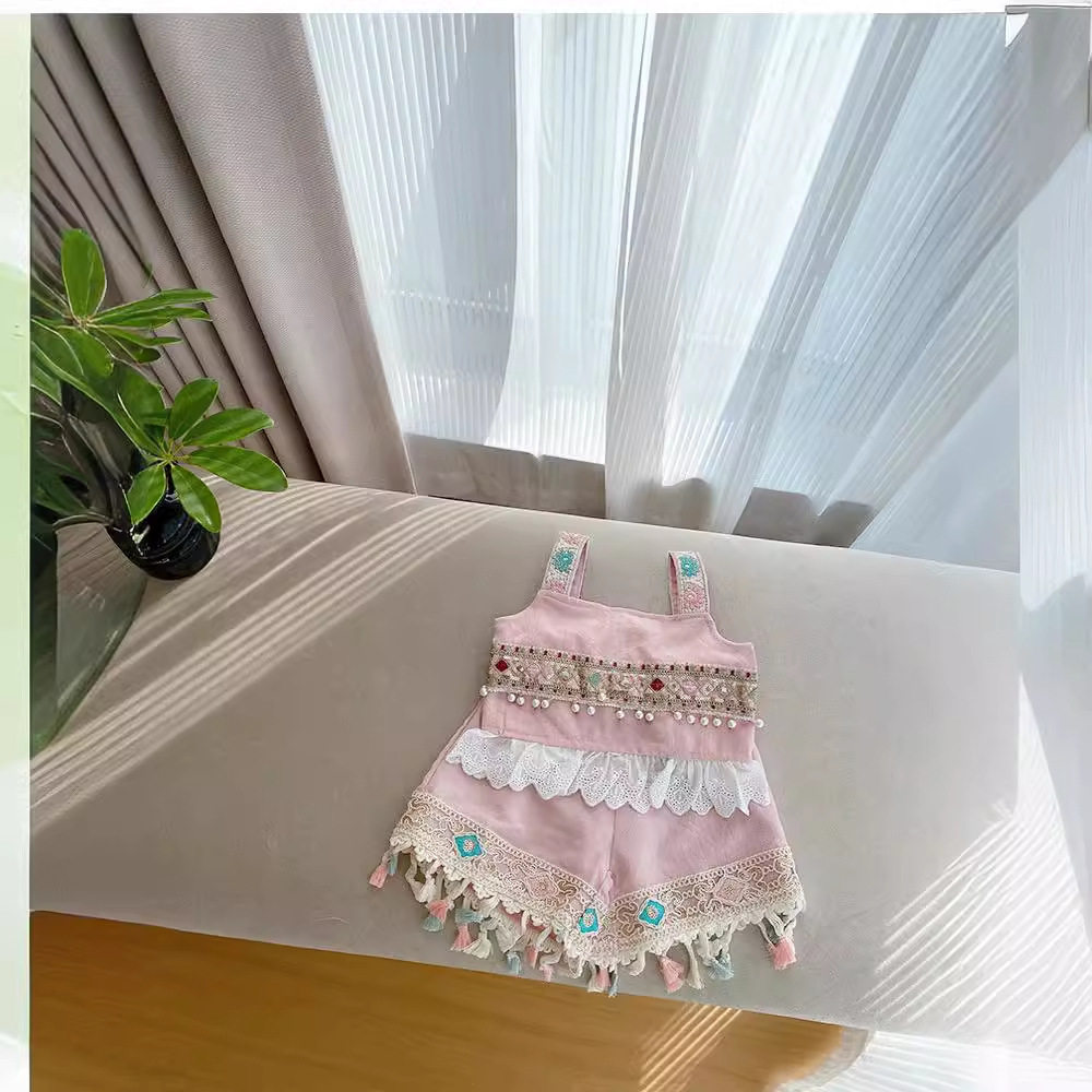 装背心宝宝傣族夏季上衣套装女汉服女服装小童吊带风少数民族短裤