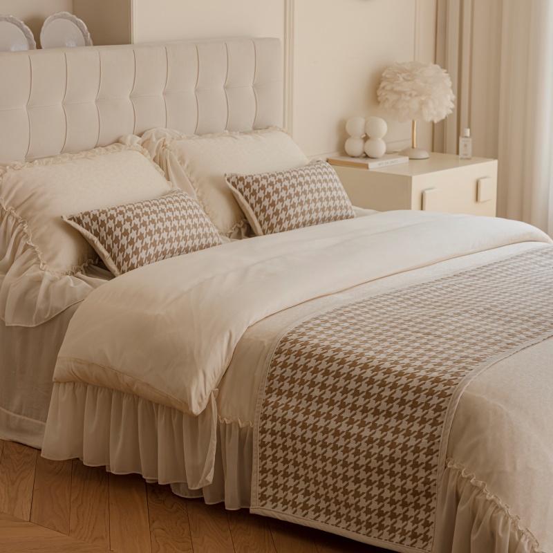 雅梵林燕麦色千鸟格床旗