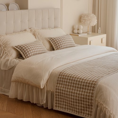 雅梵林燕麦色千鸟格床旗