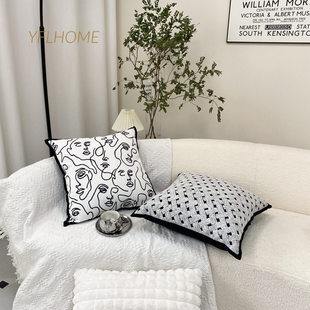 轻奢简约客厅沙发抱枕诧寂风靠垫套设计师软装 白色法式 样板房靠枕