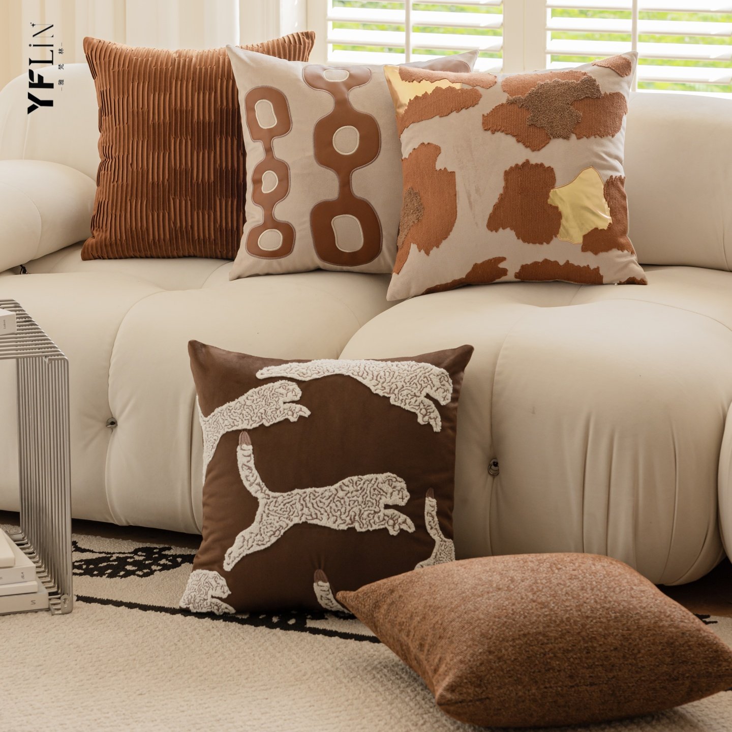 雅梵林 美拉德大地色抱枕棕色中古风轻奢豹子沙发靠垫样板间靠枕,居家布艺,靠垫/抱枕,淘宝优惠券,粉丝福利购,淘宝优惠卷