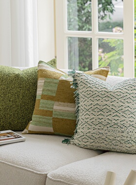 轻奢绿色复古高级感抱枕亚麻中古风靠垫套客厅沙发靠枕民宿样板间