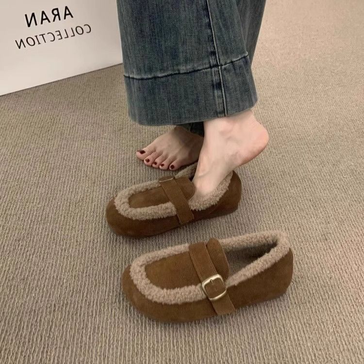 2025秋冬季新款毛毛鞋女外穿平底加绒保暖豆豆鞋休闲一脚蹬女,女鞋,棉鞋,淘宝优惠券,粉丝福利购,淘宝优惠卷