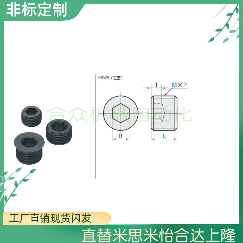 替代米思米锥型沉头短型螺塞 MSWS10/12/14/16/20/30/26/33-6-8