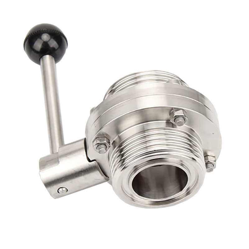 304不锈钢外螺纹蝶阀手动卫生级SMS圆螺纹DN螺纹蝶阀活接蝶阀