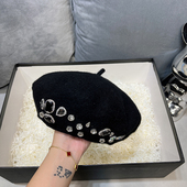 网红ins羊毛呢贝雷帽网红百搭八角帽子张元 英同款 重工水钻画家帽