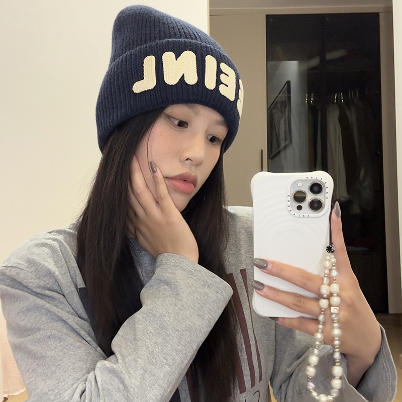 秋冬轻奢字母保暖毛线帽女