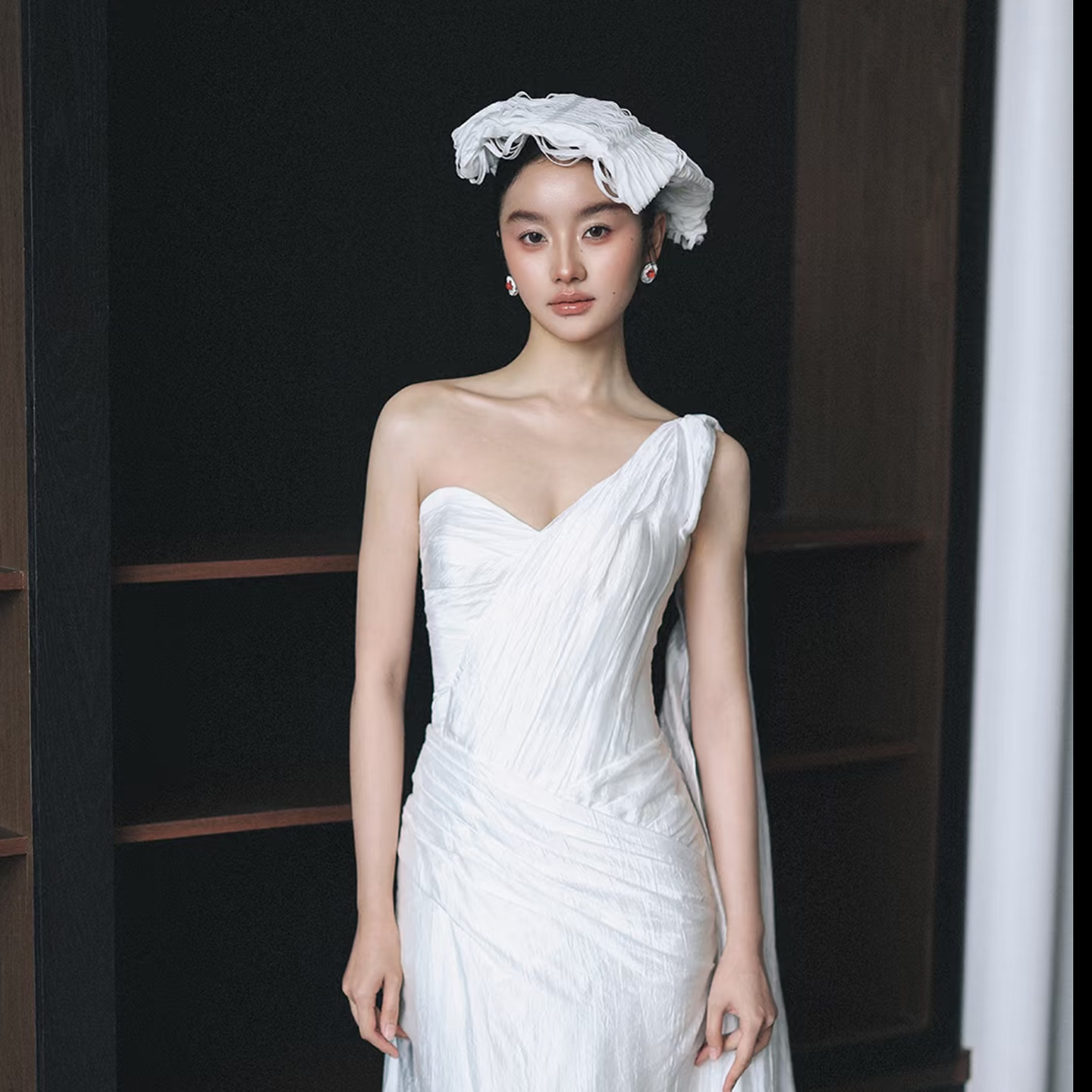 Mi唐手作帽子头纱女设计感新娘婚礼婚纱领证拍照出片的帽子[月光]
