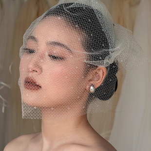 Mi唐手作复古蕾丝素纱头纱软纱结婚婚礼拍照道具高级感可遮面