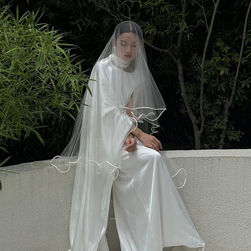 Mi唐手作婚礼头纱超透软纱新娘主婚纱领证求婚头纱高级感拍照出片