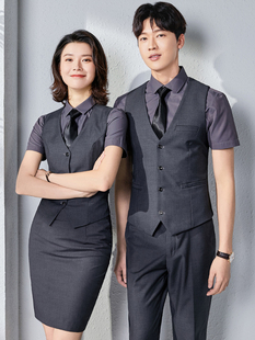 酒吧KTV服务员工作服夏季短袖酒店餐厅工装台球室马甲衬衣套装男