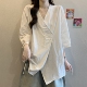 七分袖 胖mm显瘦宽松感交叉V领上0201w 大尺码 防晒白衬衫 女春夏新款