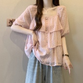 大尺码 荷叶边遮肚子雪纺衫 女春夏季 胖妹妹显瘦独好看方领上0205w