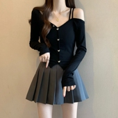 胖mm甜辣短款 不规则露肩长袖 T恤女2026大尺码 上衣别致绝美小0201w