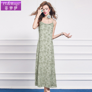 超仙度假长裙子 菲梦伊印花吊带连衣裙女夏季 新款 法式 甜美淑女修身