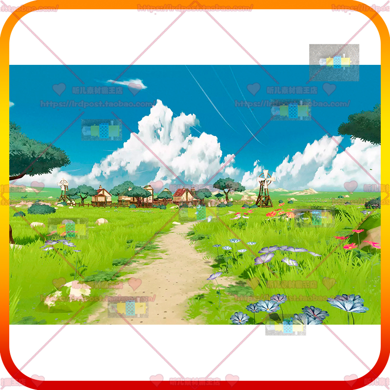 Unity3d卡通风格化自然森林房屋建筑风车花草树木石头场景模型U3D