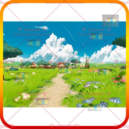 Unity3d卡通风格化自然森林房屋建筑风车花草树木石头场景模型U3D