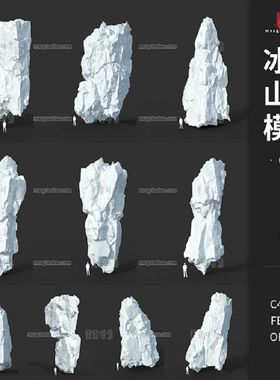 10个自然冰山岩石山川山体C4D模型3D立体素材fbx文件obj格式C2336