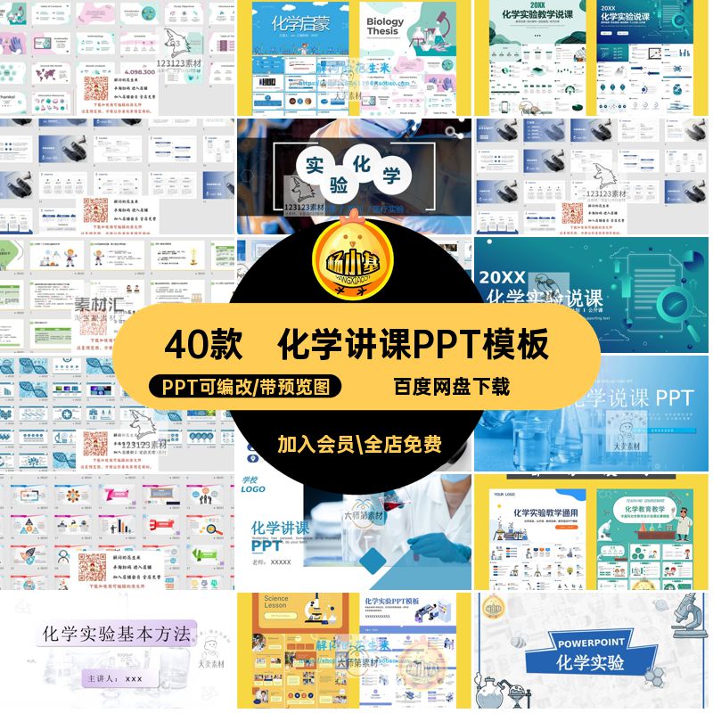 教育教学讲课PPTPPT可编改教师模板素材学校40款模版化学实验室