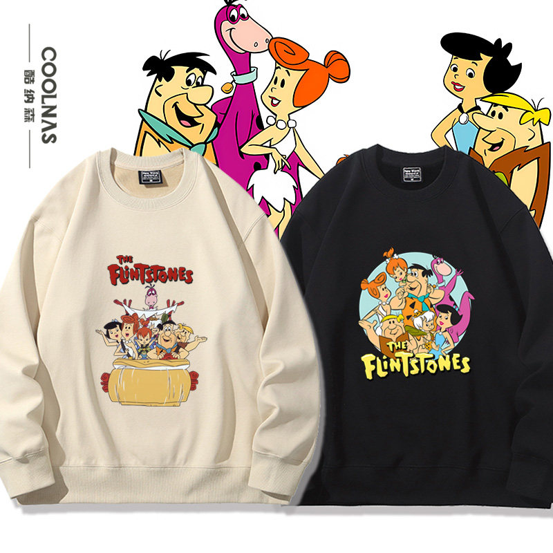 摩登原始人动画电影周边卡通印花圆领卫衣男女春秋加绒上衣新款潮
