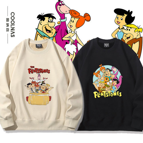 摩登原始人动画电影周边卡通印花圆领卫衣男女秋冬加绒上衣新款潮