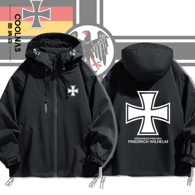 铁十字普鲁士王国德国勋章德意志罗马帝国男女连帽冲锋衣外套夹克