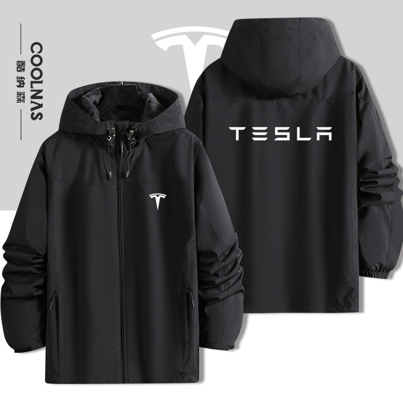 特斯拉Tesla标志印字工作服装可定制连帽冲锋衣男女外套夹克上衣