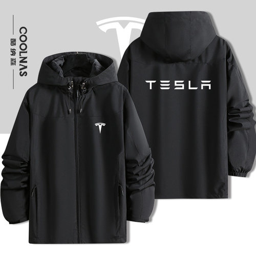 特斯拉Tesla标志印字工作服装可定制连帽冲锋衣男女外套夹克上衣