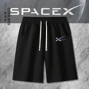 马斯克spacex星舰发射太空周边印花纯棉短裤男士宽松夏季五分裤子