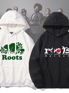 THE ROOTS乐队复古定制图案重磅连帽卫衣加绒加绒男女宽松衣服潮